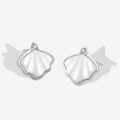 Rhodium Plated Ginkgo Leaf Earrings With Mother Of Pearl And Cubic Zirconia Silver / One Size