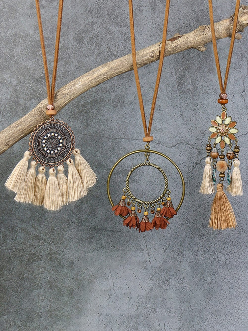Tassel Trio Necklace Set Bohemian Style Multicolor / One Size