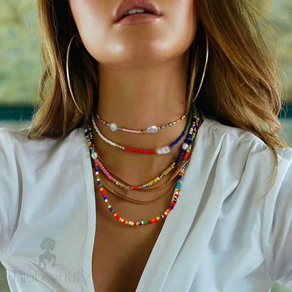 Multicolor Enamel Beaded Choker Necklace