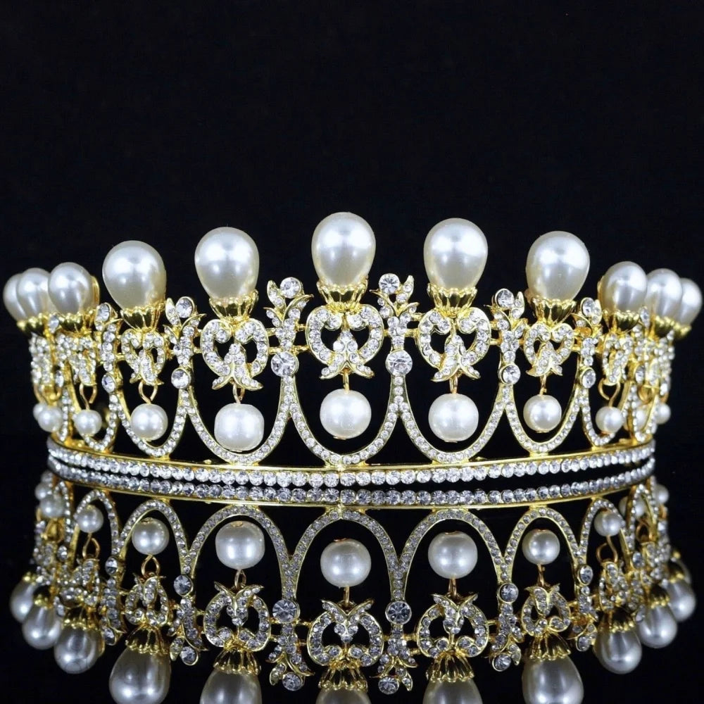 Myla Pearl And Crystal Bridal Tiara In Yellow Gold Silver