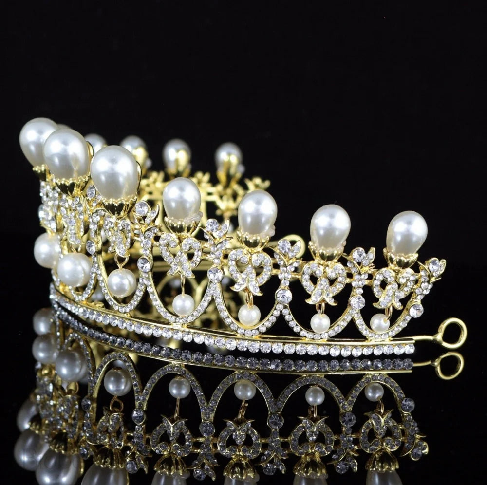 Myla Pearl And Crystal Bridal Tiara In Yellow Gold Silver