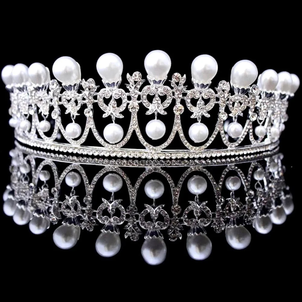 Myla Pearl And Crystal Bridal Tiara In Yellow Gold Silver