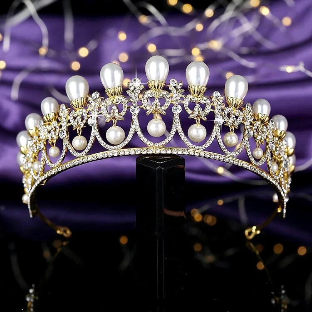 Wedding Hair Accessories -  Pearl and Crystal Bridal Tiara - Available in Yellow Gold and Silver