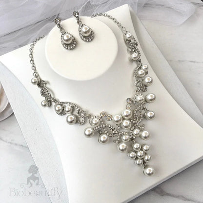 Myla Pearl Bridal Jewelry Set With Tiara - 3 Pieces