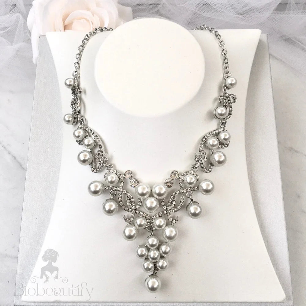 Myla Pearl Bridal Jewelry Set With Tiara - 3 Pieces