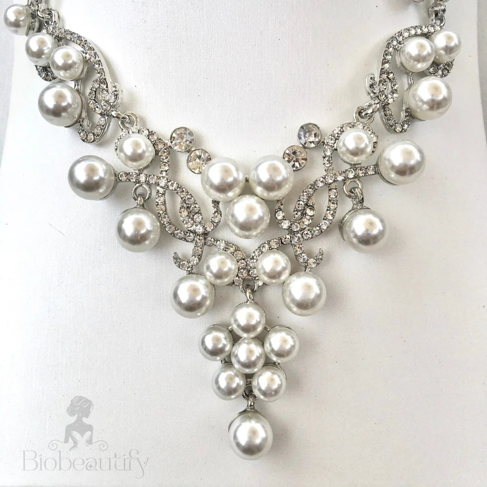 Myla Pearl Bridal Jewelry Set With Tiara - 3 Pieces