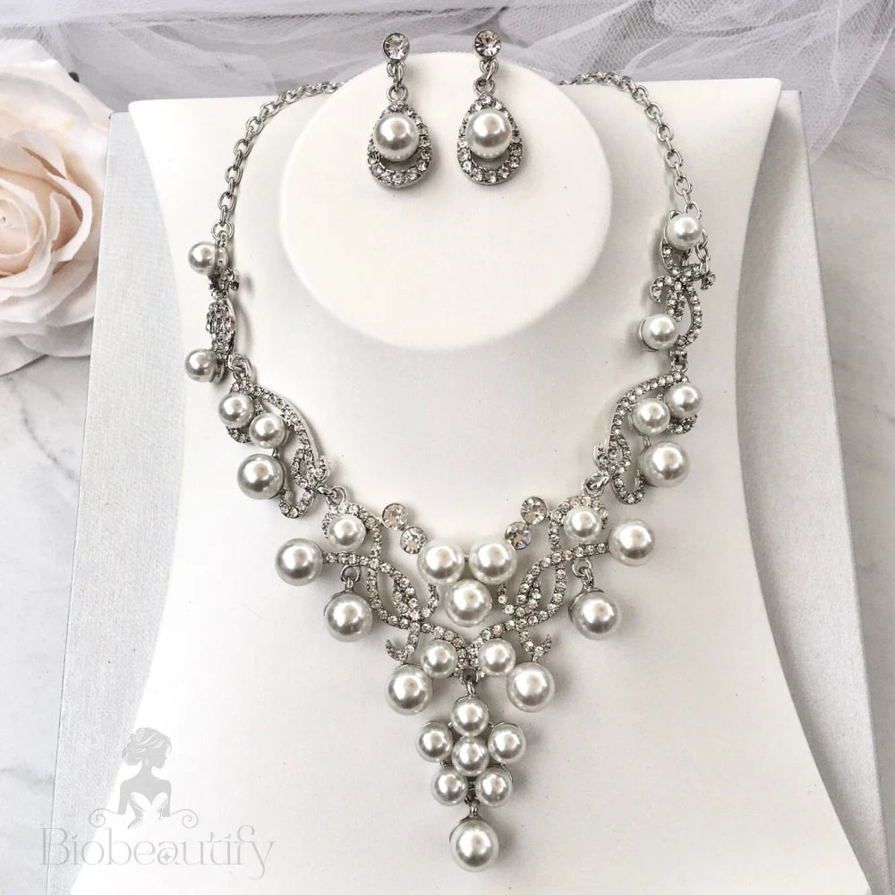 Wedding Jewelry and Accessories - Pearl 3-Piece Bridal Jewelry Set With Tiara