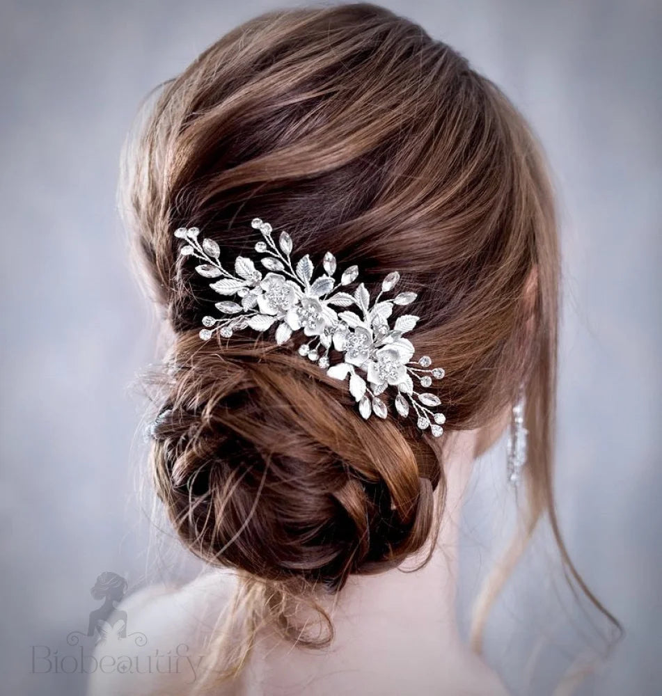 Myra Floral Hair Comb For Brides - Silver And Rose Gold Options Available