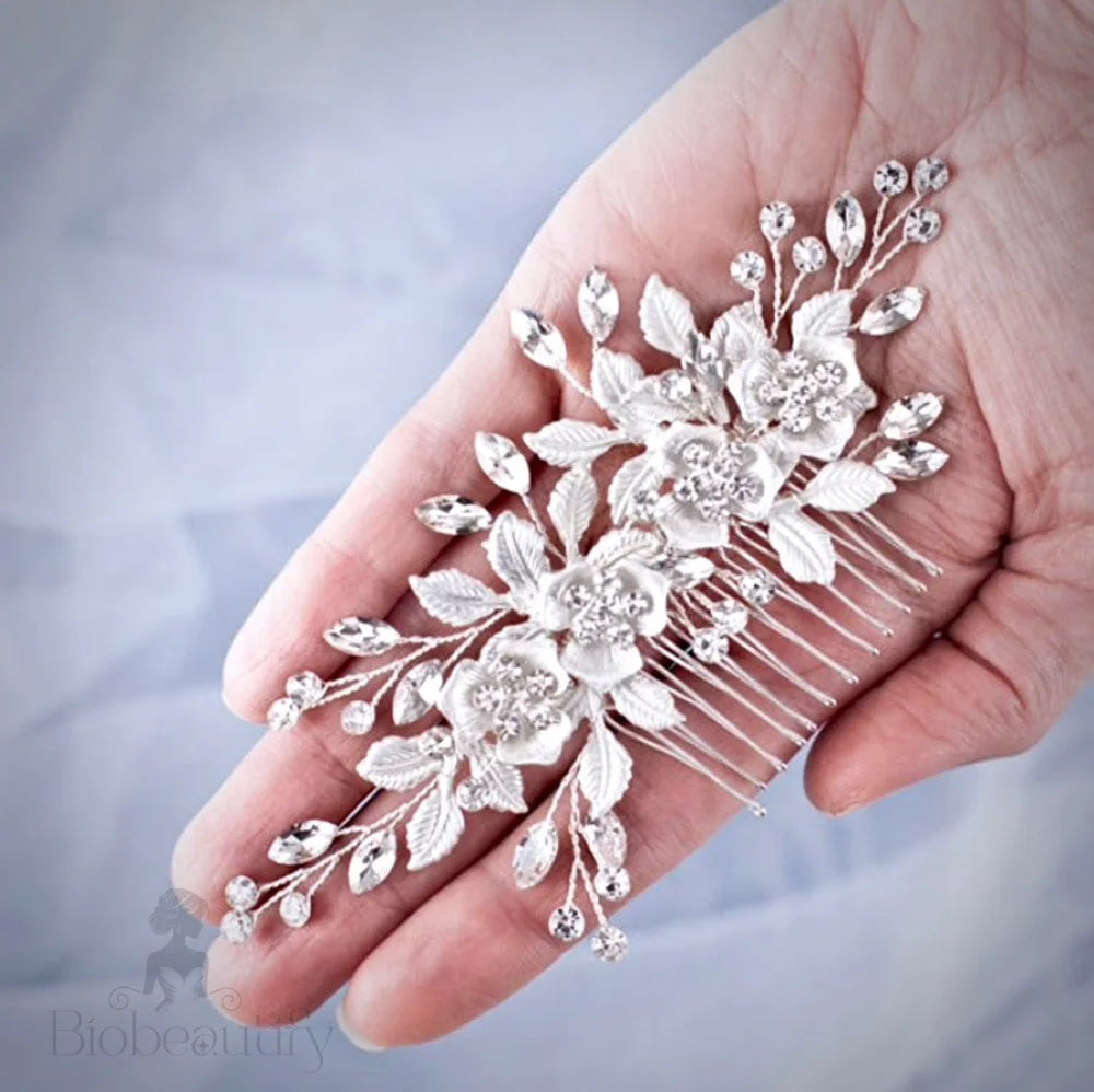 Myra Floral Hair Comb For Brides - Silver And Rose Gold Options Available