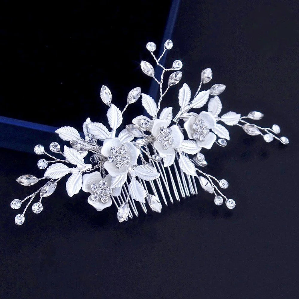 Myra Floral Hair Comb For Brides - Silver And Rose Gold Options Available