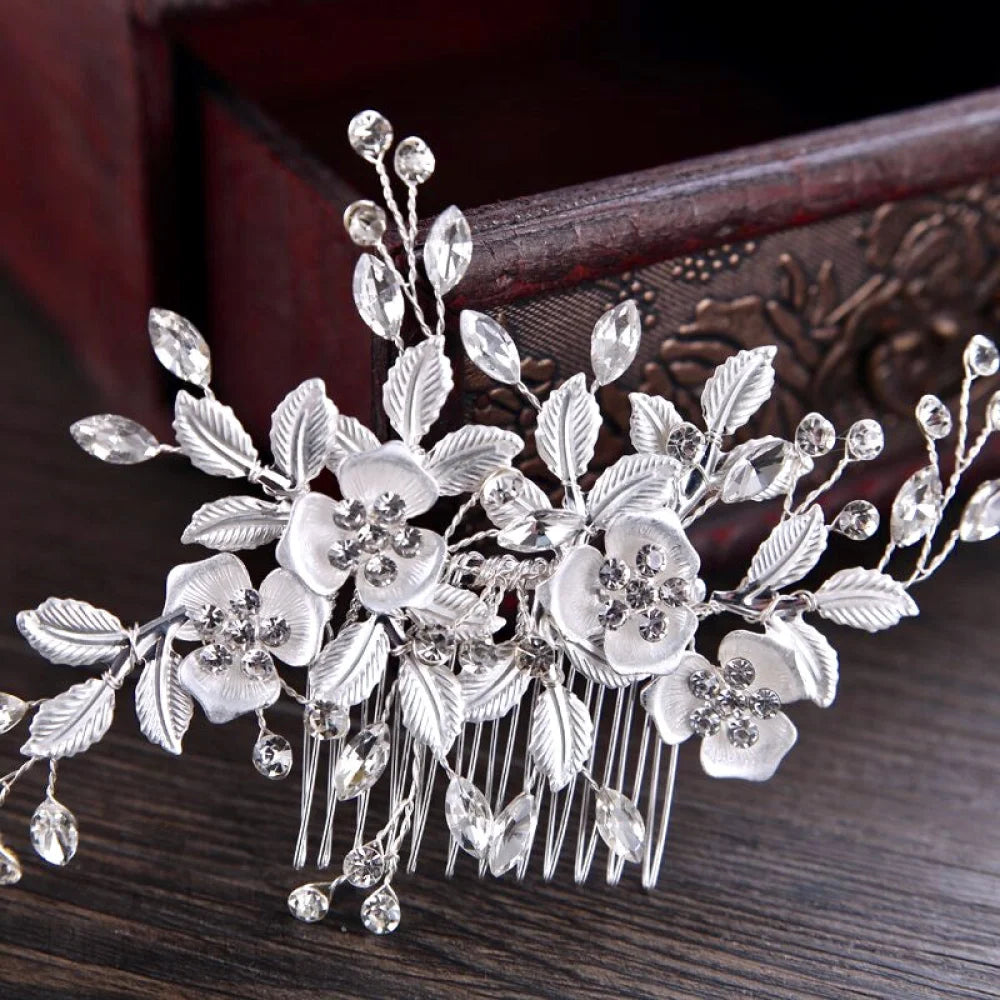 Myra Floral Hair Comb For Brides - Silver And Rose Gold Options Available