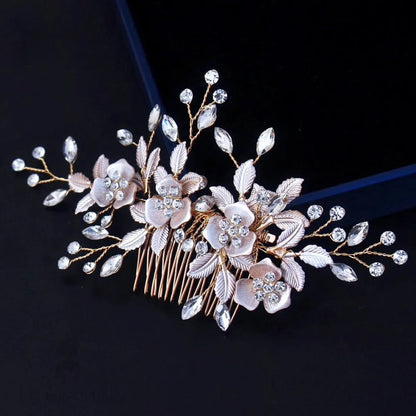 Myra Floral Hair Comb For Brides - Silver And Rose Gold Options Available