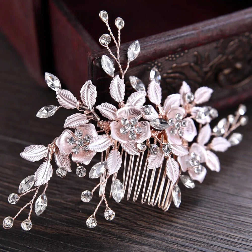 Myra Floral Hair Comb For Brides - Silver And Rose Gold Options Available