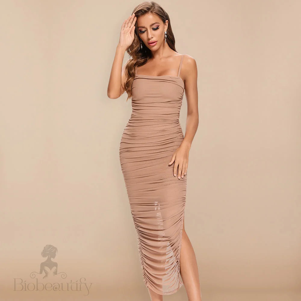 Nadin Ruched Midi Dress - SunsetFashionLA