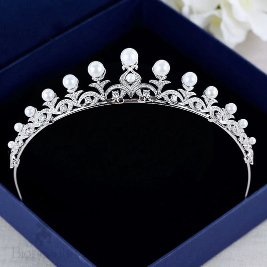 Nadine Wedding Tiara With Pearls And Cubic Zirconia