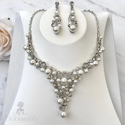 Naomi Pearl And Crystal Bridal Jewelry Set Tiara