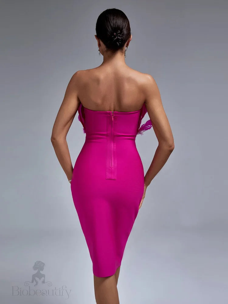 Nathalia Strapless Bandage Dress With Feather Detail