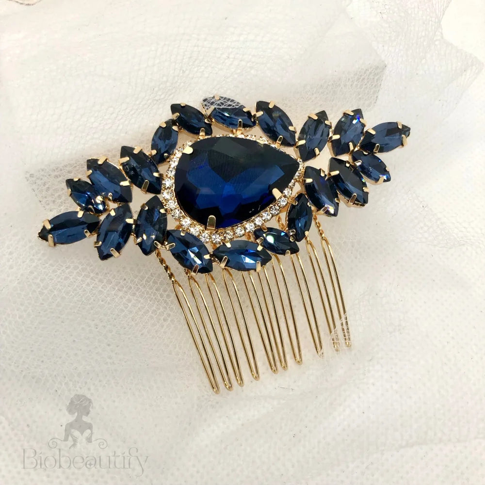 Navy Blue Crystal Bridal Hair Comb By Bluebell