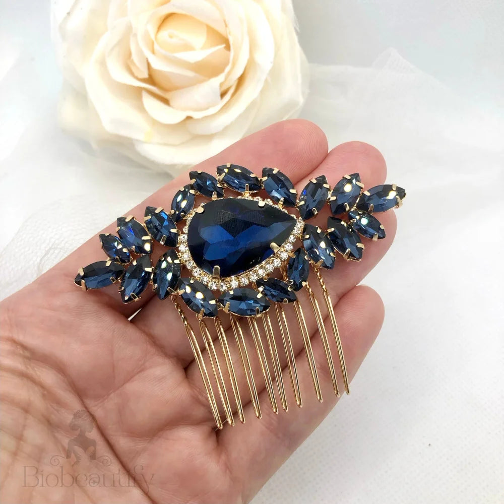 Navy Blue Crystal Bridal Hair Comb By Bluebell