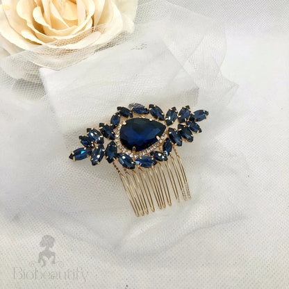 Navy Blue Crystal Bridal Hair Comb By Bluebell