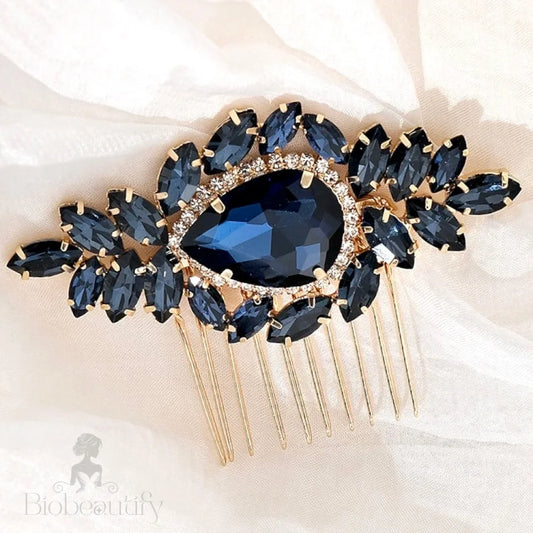 Navy Blue Crystal Bridal Hair Comb By Bluebell