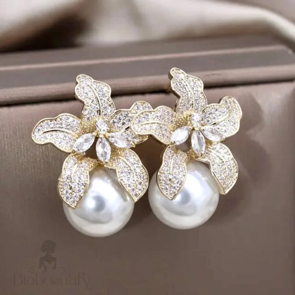 Wedding Jewelry - Orchid Pearl and Cubic Zirconia Bridal Earrings - Available in Silver and Gold