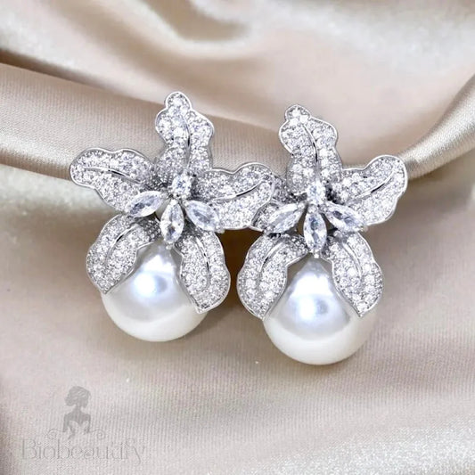 Wedding Jewelry - Orchid Pearl and Cubic Zirconia Bridal Earrings - Available in Silver and Gold