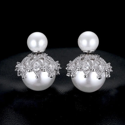 Noelle Double Pearl Bridal Earrings White Gray Available