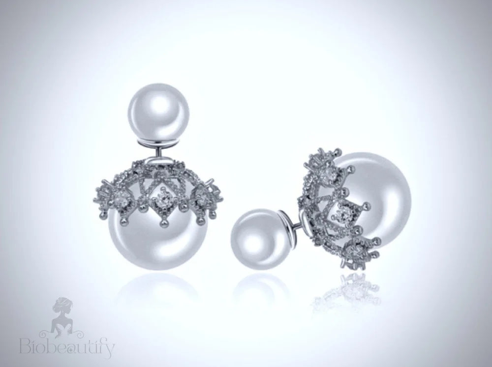 Wedding Jewelry - Double Pearl Bridal Earrings - Available in White and Gray