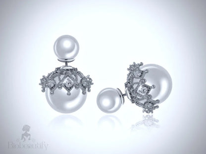 Wedding Jewelry - Double Pearl Bridal Earrings - Available in White and Gray