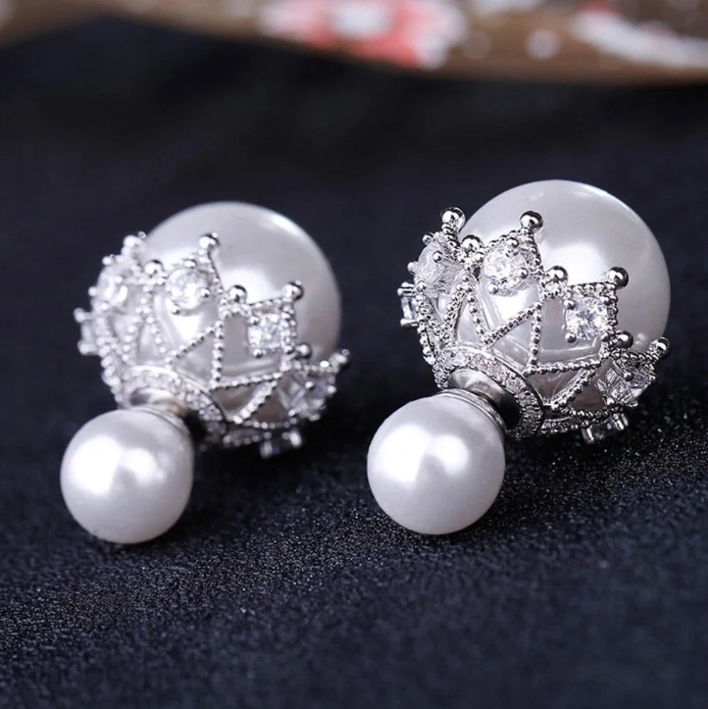 Noelle Double Pearl Bridal Earrings White Gray Available