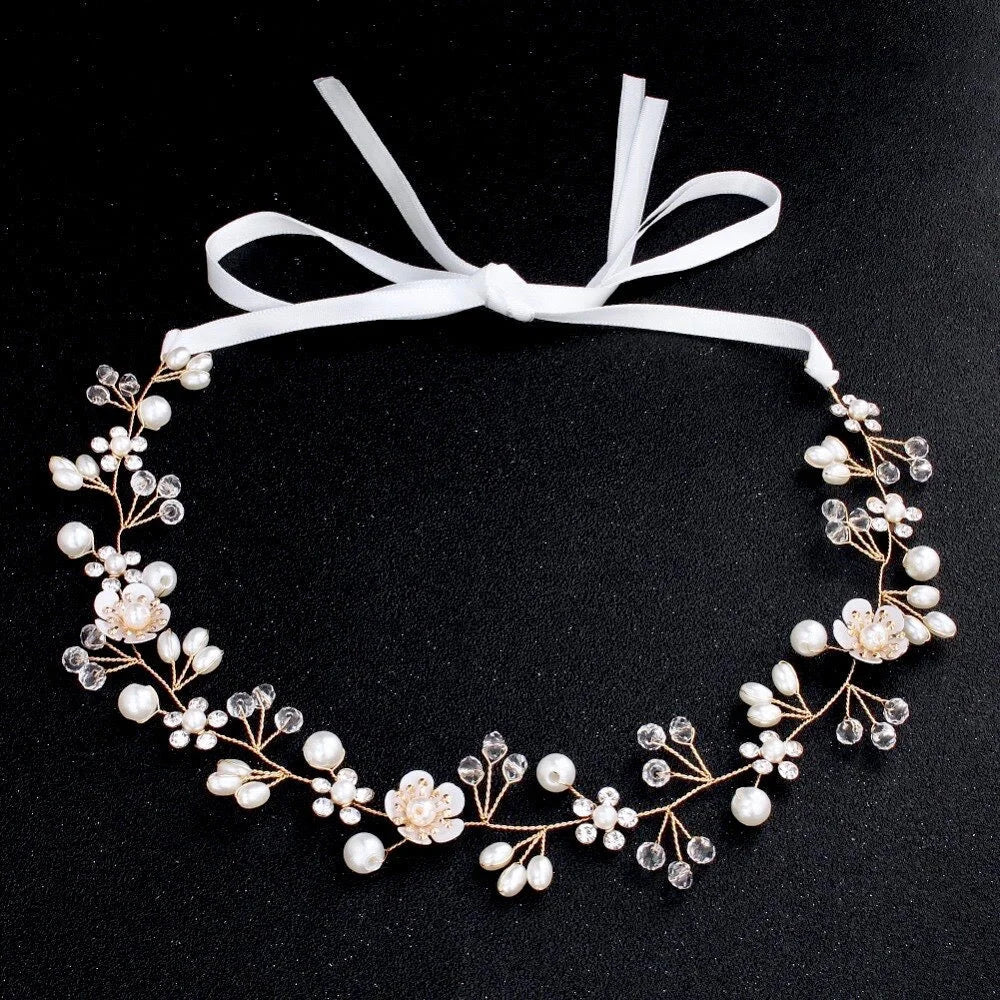 Noreen Gold Pearl Crystal Bridal Headband