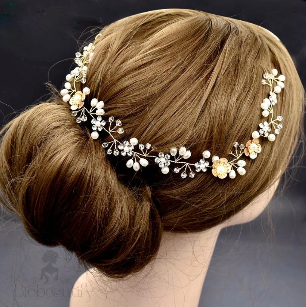 Noreen Gold Pearl Crystal Bridal Headband