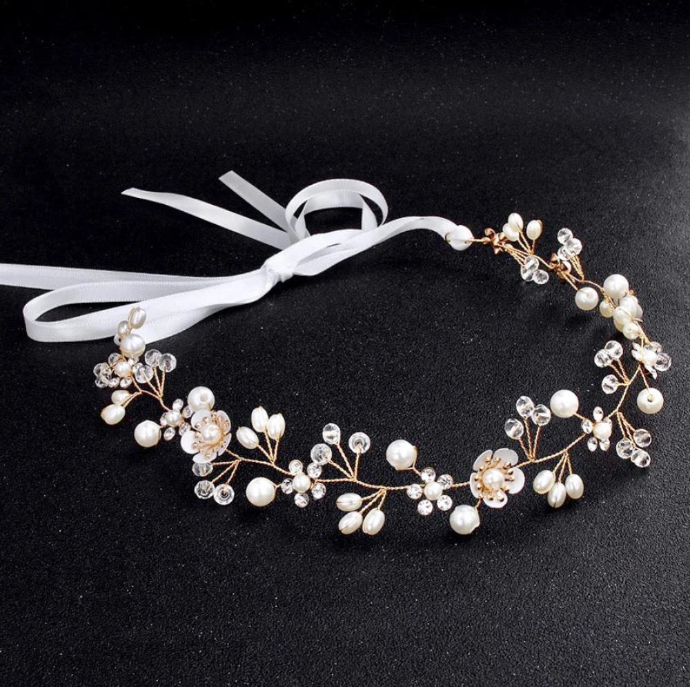 Noreen Gold Pearl Crystal Bridal Headband