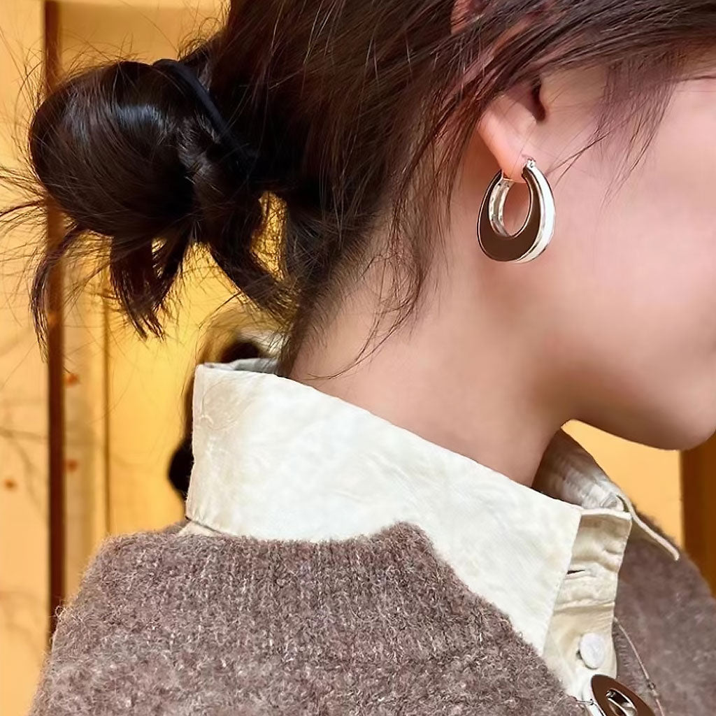 Two Tone Rhodium Plated Enameled Hoop Earrings