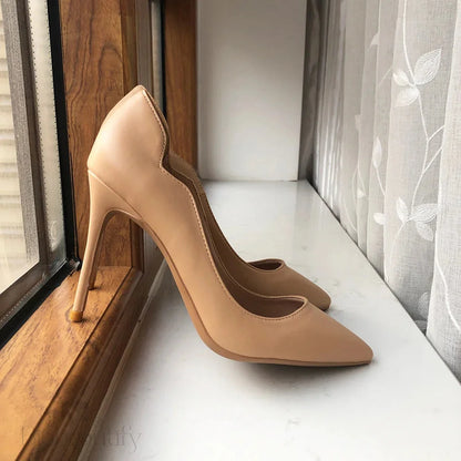 Nude Matte V Side Cut Pointy Toe High Heel Shoes