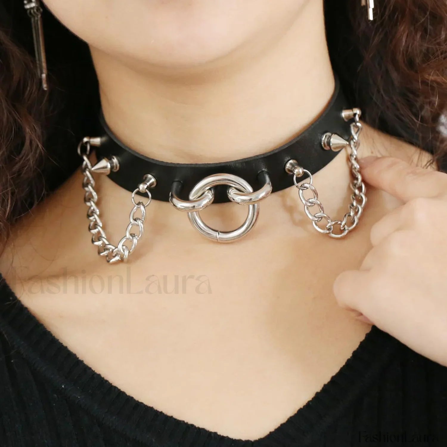 O Ring Rivet Chain Punk Leather Gothic Necklace