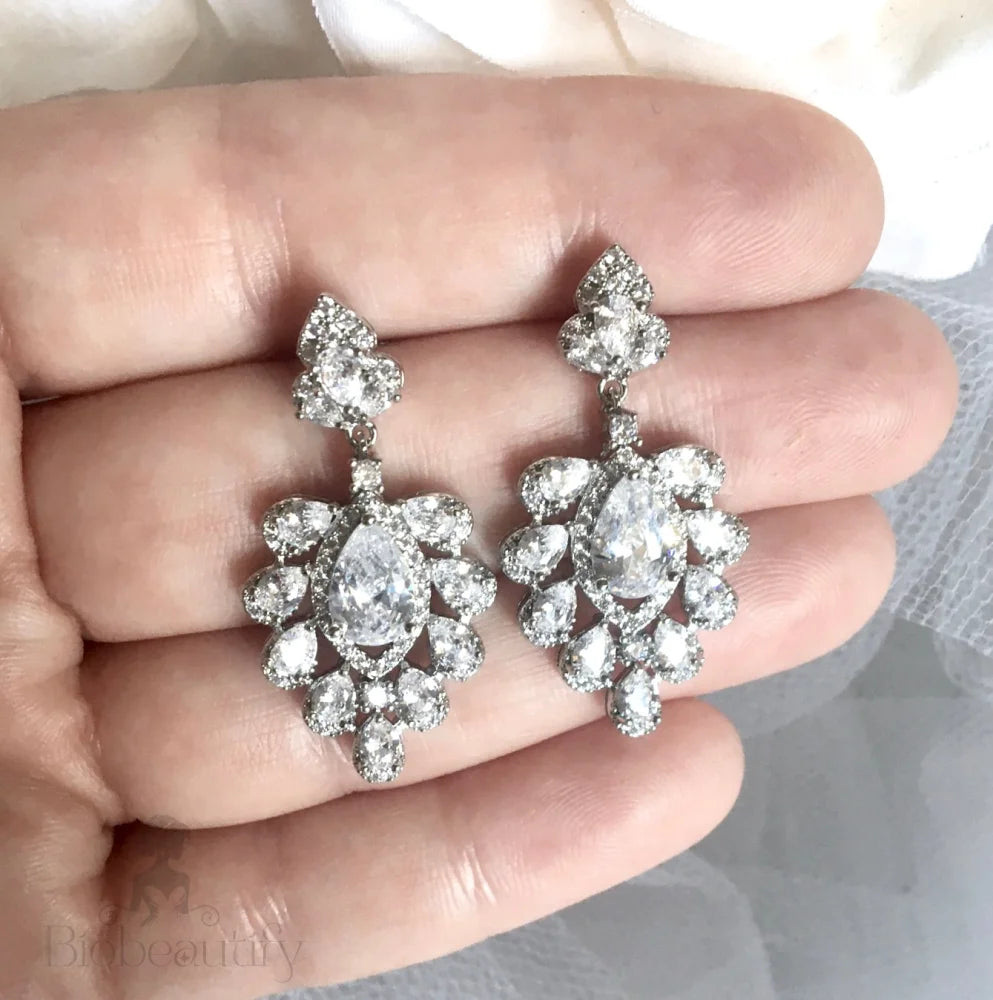 Octavia Silver Bridal Earrings With Cubic Zirconia