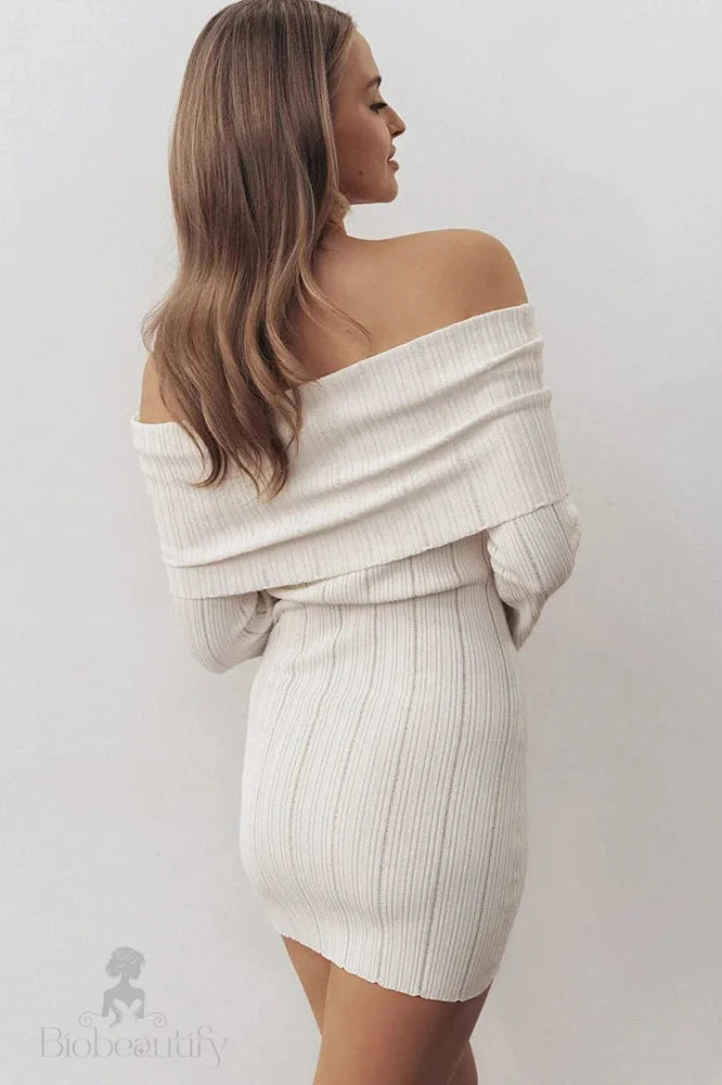 Off-Shoulder Backless Long Sleeve Mini Dress