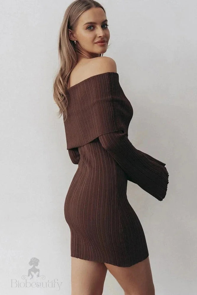 Off-Shoulder Backless Long Sleeve Mini Dress