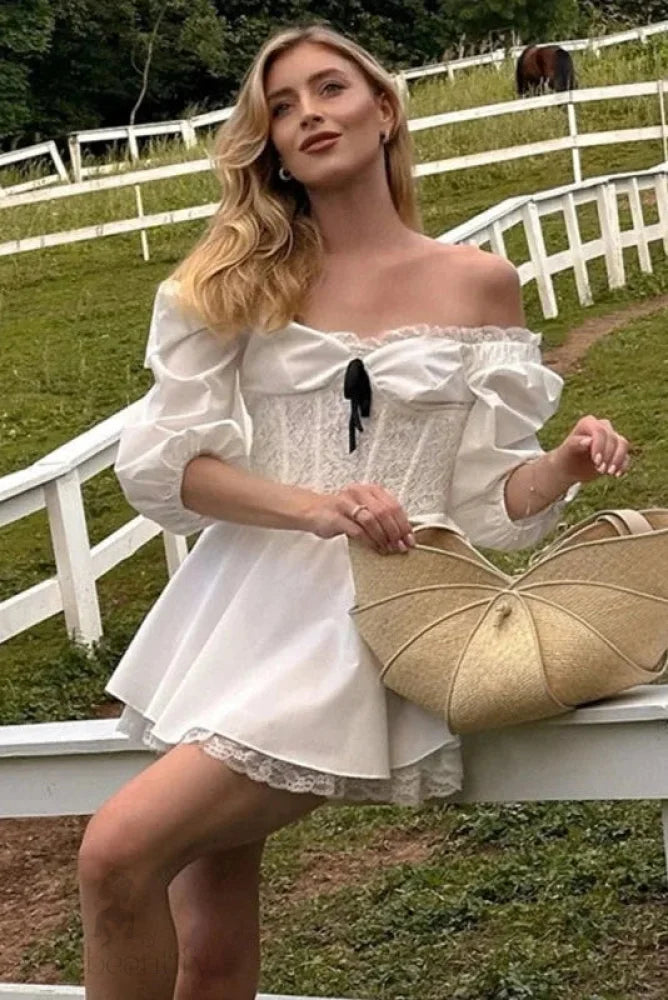 Off-Shoulder Long Sleeve A-Line Mini Dress