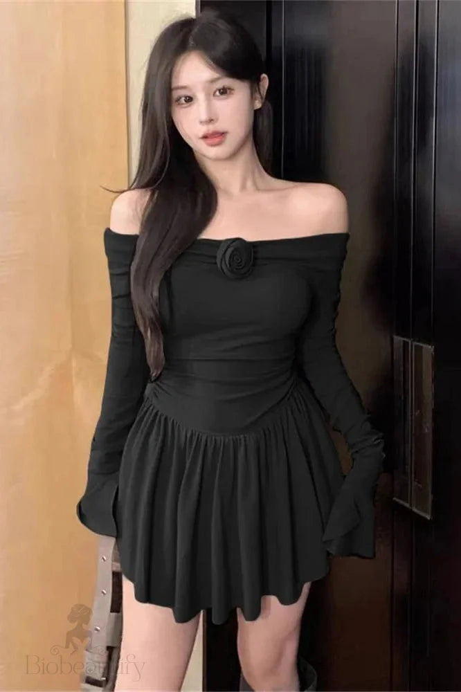 Off-Shoulder Long Sleeve Backless Mini Dress