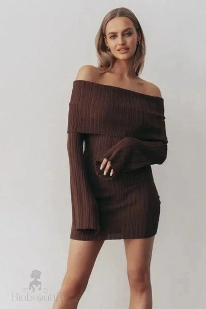 Off Shoulder Long Sleeve Bodycon Mini Dress