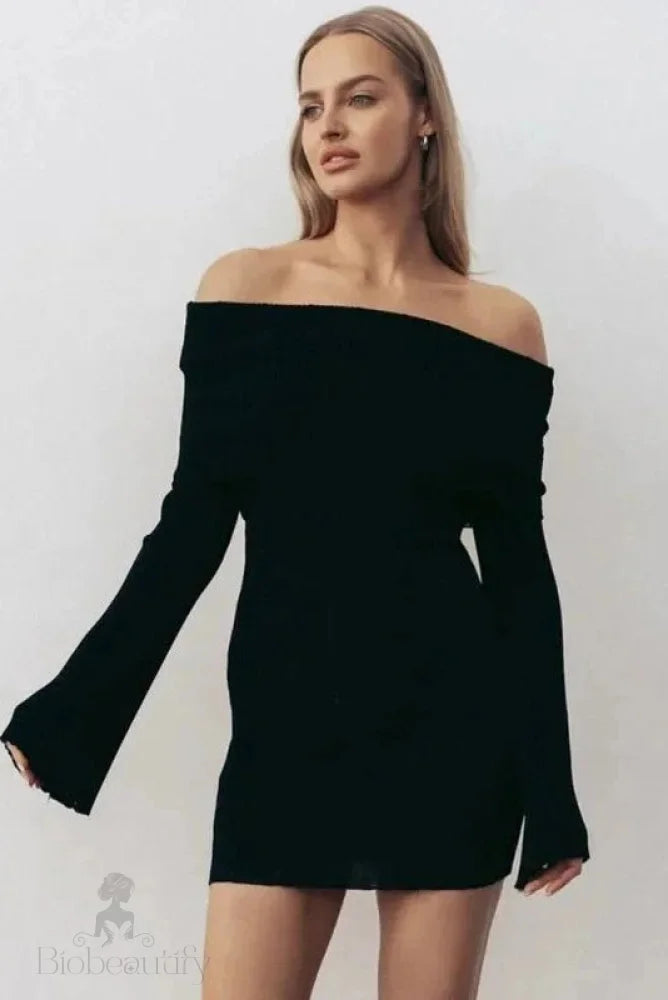 Off Shoulder Long Sleeve Bodycon Mini Dress