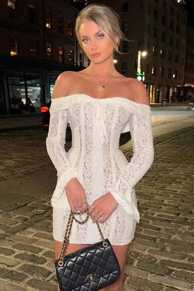 Off-Shoulder Long Sleeve Bodycon Mini Dress