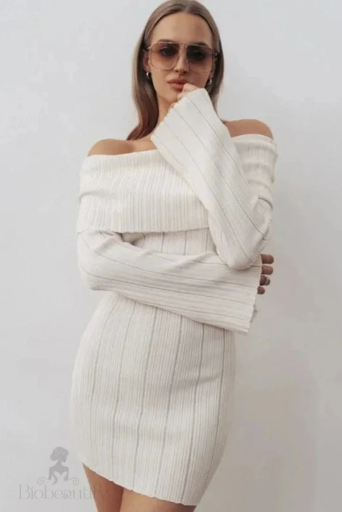 Off Shoulder Long Sleeve Bodycon Mini Dress