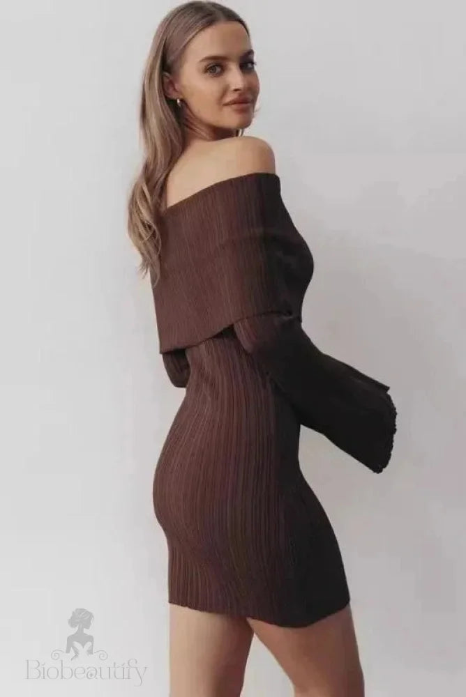 Off Shoulder Long Sleeve Bodycon Mini Dress