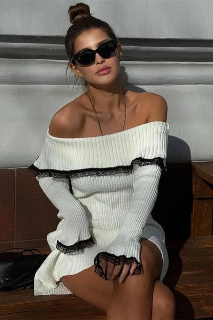 Off-Shoulder Long Sleeve Mini Dress