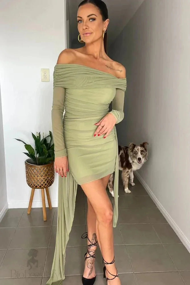 Off Shoulder Long Sleeve Mini Dress