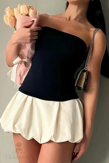 Off Shoulder Patchwork Mini Dress